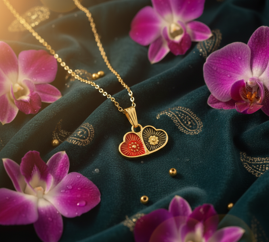 Avnee's Dual Heart Enamel Pendant With Chain