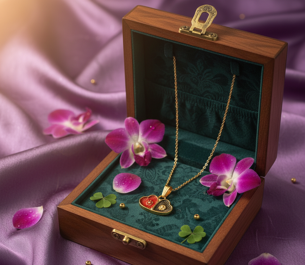 Avnee's Dual Heart Enamel Pendant With Chain