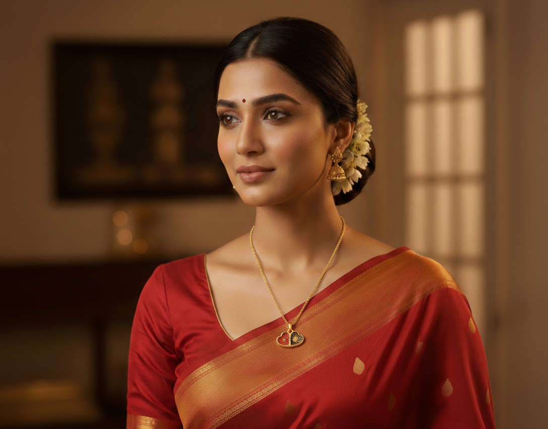 Avnee's Dual Heart Enamel Pendant With Chain