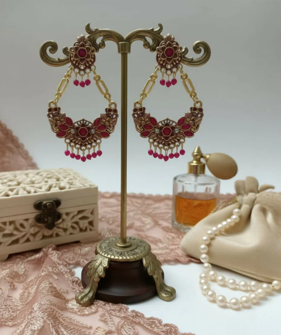 Avnee's Pink Ethnic Chandbali Style Drop Earrings