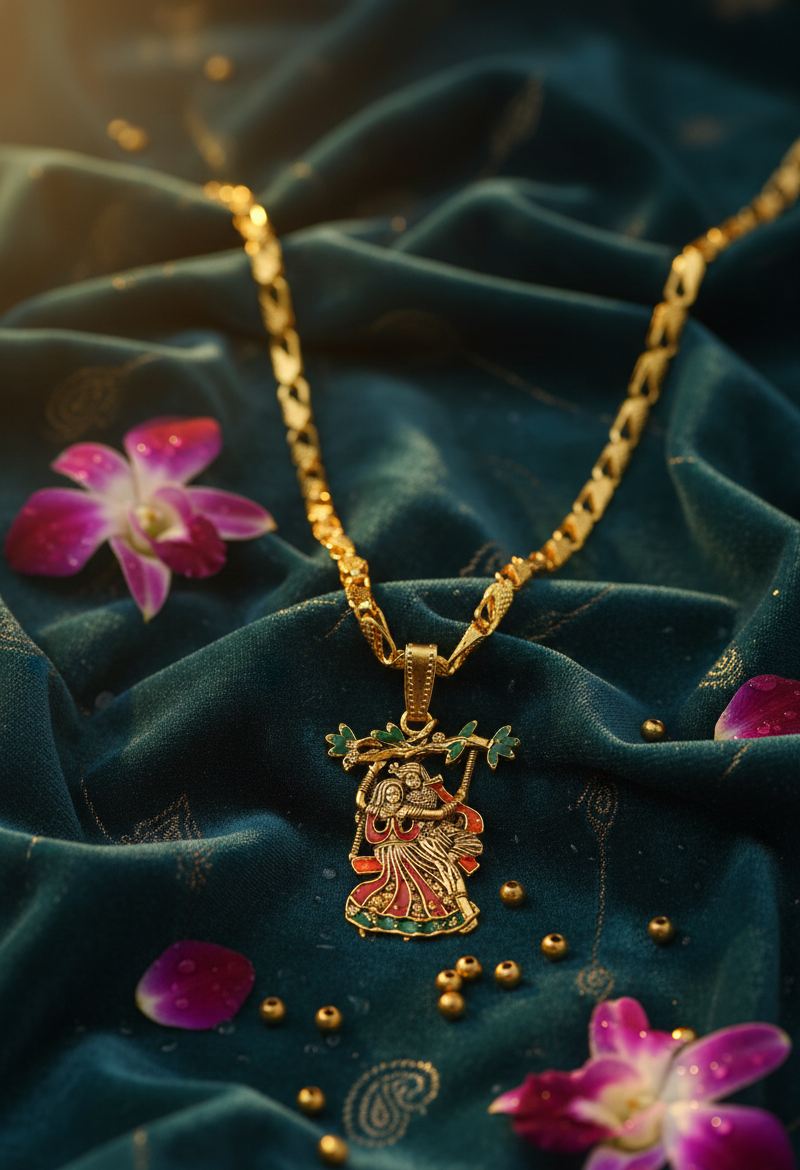 Avnee's Radha Krishna Gold Plated Pendant With Chain