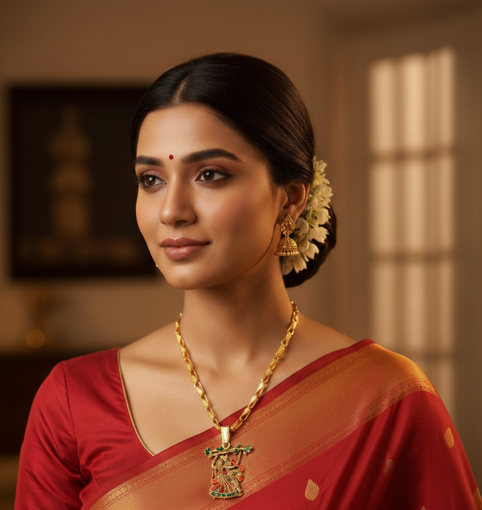 Avnee's Radha Krishna Gold Plated Pendant With Chain