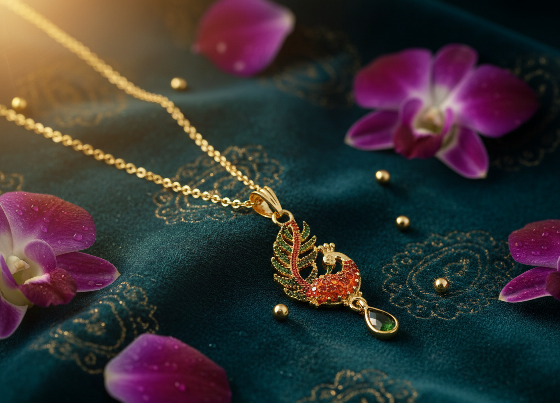Avnee's Swan Design Gold Plated Pendant With Chain