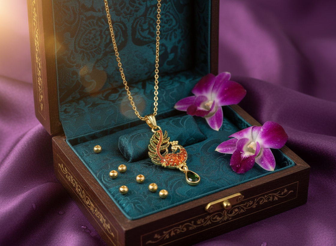 Avnee's Swan Design Gold Plated Pendant With Chain