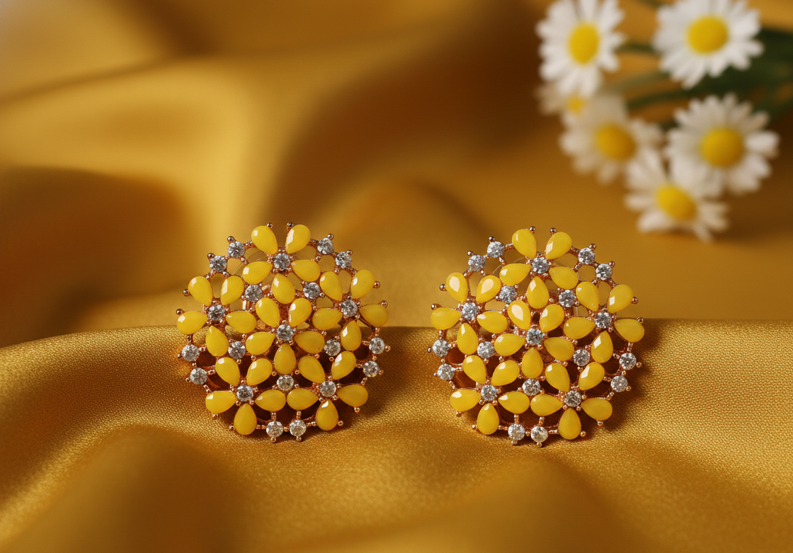 Avnee's Floral Teardrop Crystal Stud Earrings thumbnail