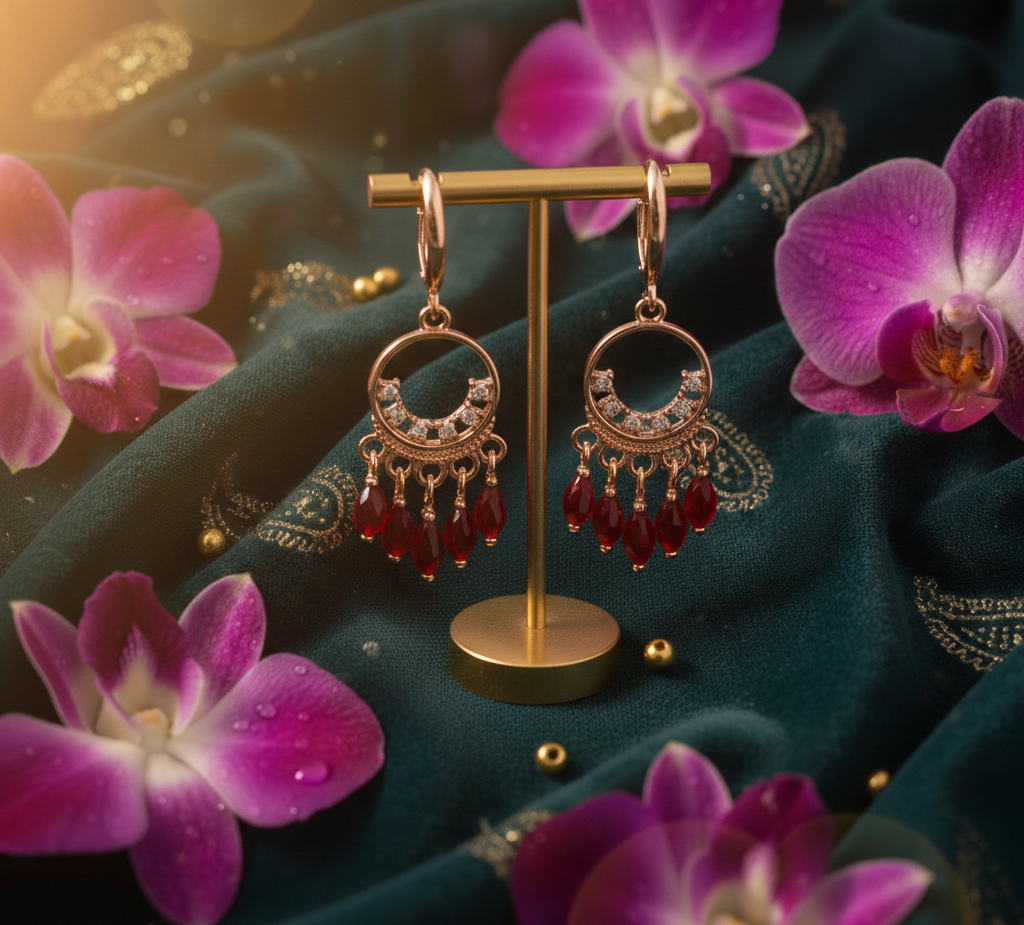 Avnee's Red Bead Chandelier Drop Earrings