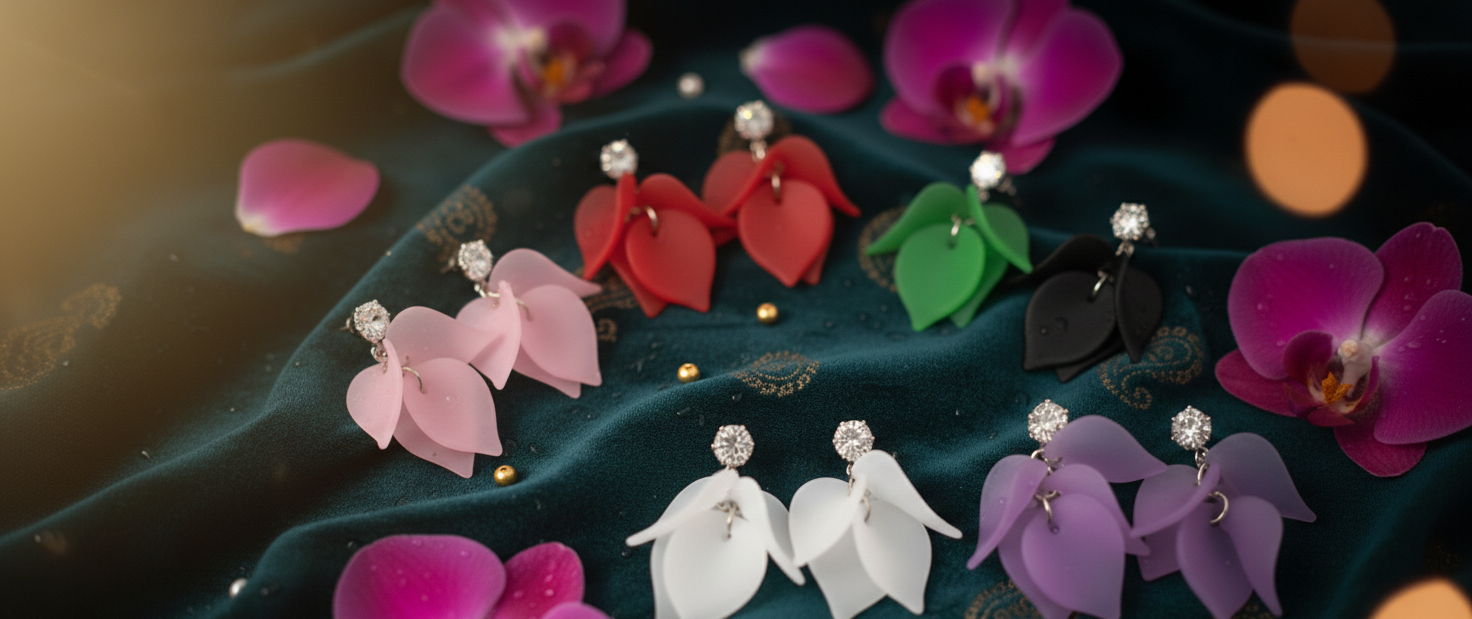 Avnee's Floral Petal Drop Earrings With Stud Pack Of