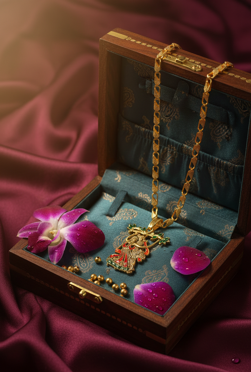 Avnee's Radha Krishna Gold Plated Pendant With Chain